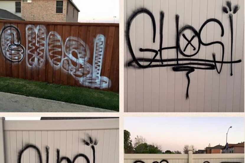  Someone recently tagged some fences in the Cedar Hill neighborhood of High Pointe with...