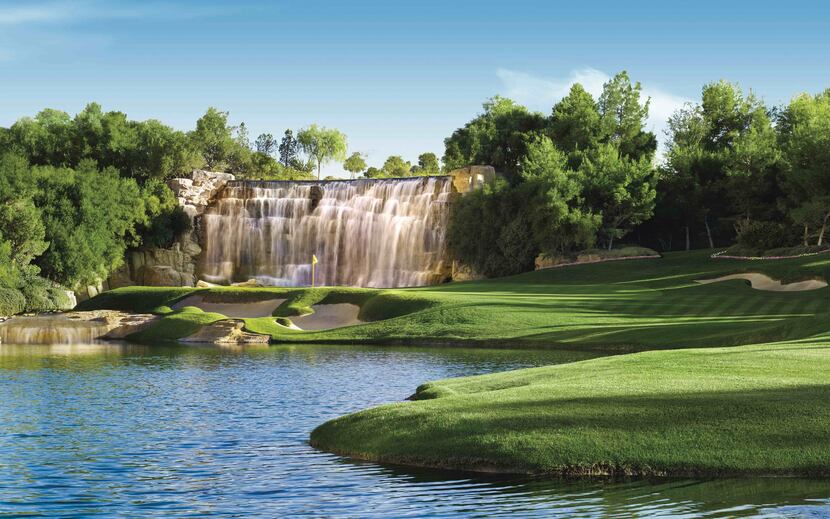 The No. 18 hole at Wynn Golf Club finishes at a dramatic waterfall. Players who score a...