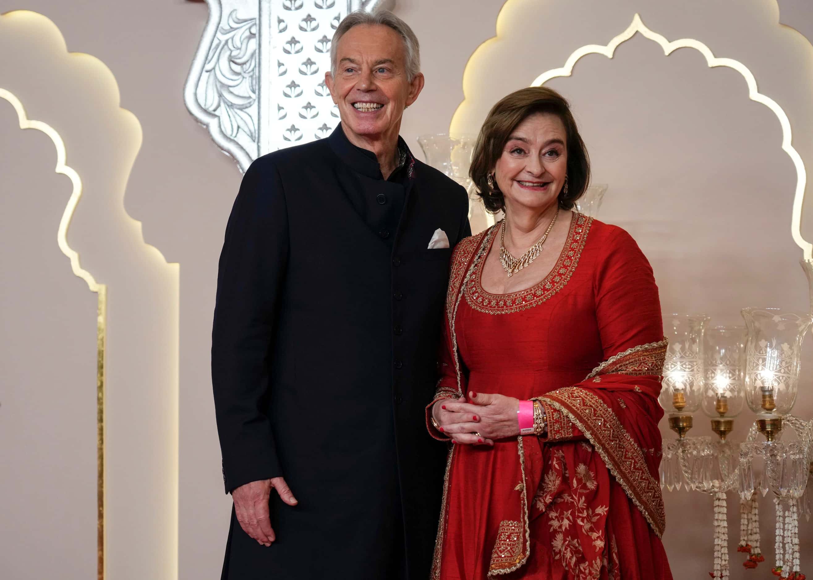 Former British Prime Minister Tony Blair  with  wife Cherie Blair at the wedding of...