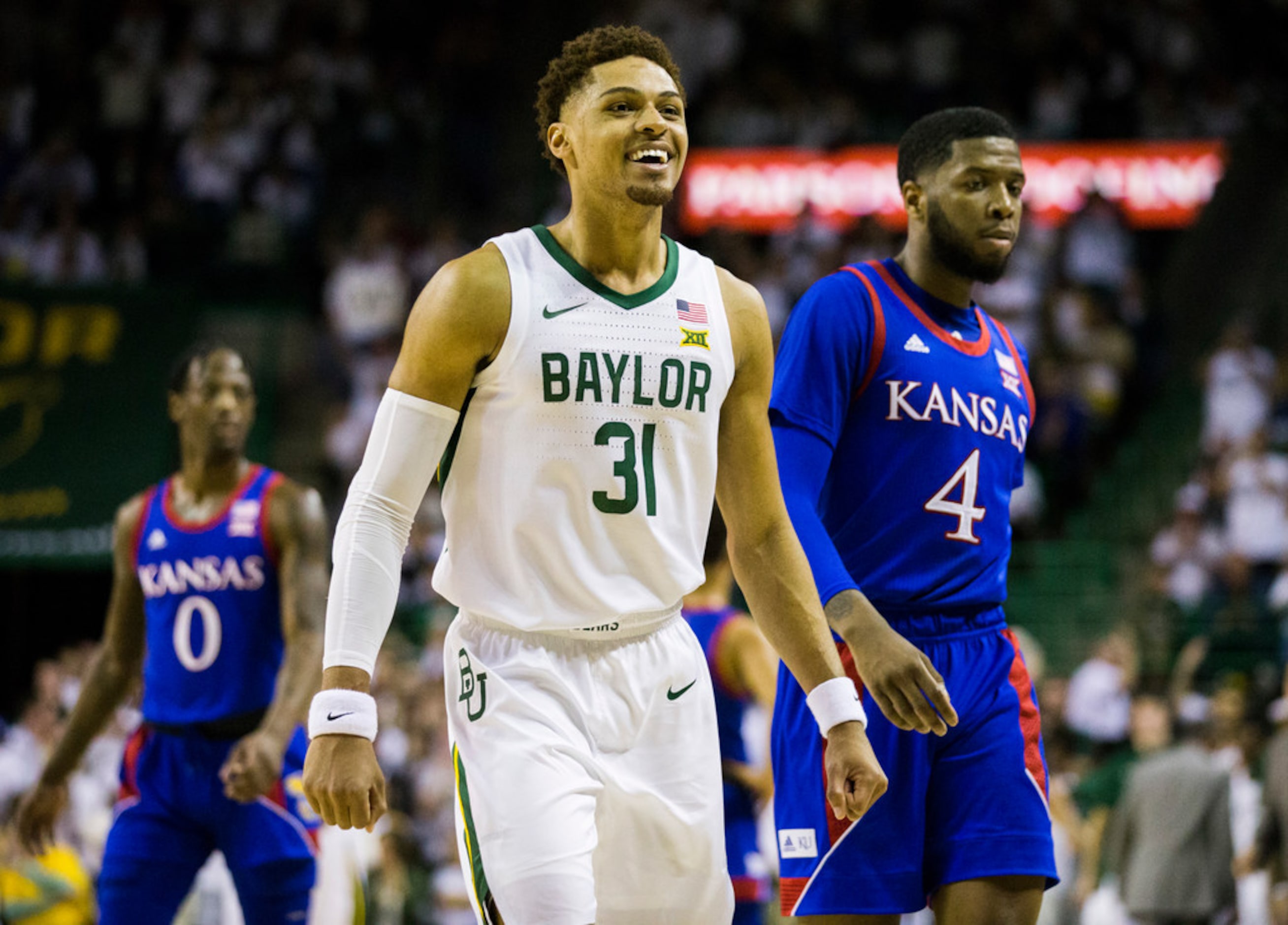 Baylor Bears guard MaCio Teague (31) smiles during the first half of an NCAA men's...