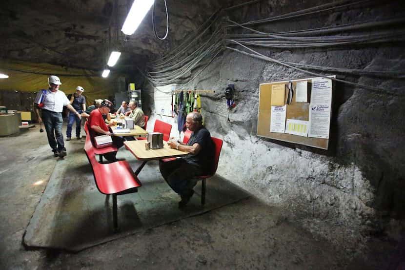 Employees break for lunch  deep underground at the Morton Salt Mine. Most equipment is...