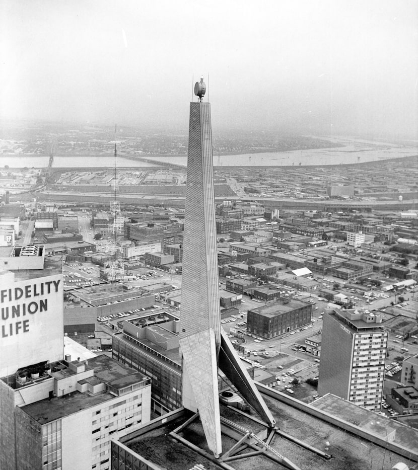 The spire of the Republic National Bank tower in 1966.