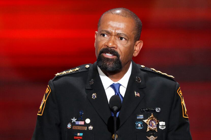 FILE - In this July 18, 2016 file photo, Milwaukee County Sheriff David Clarke speaks during...