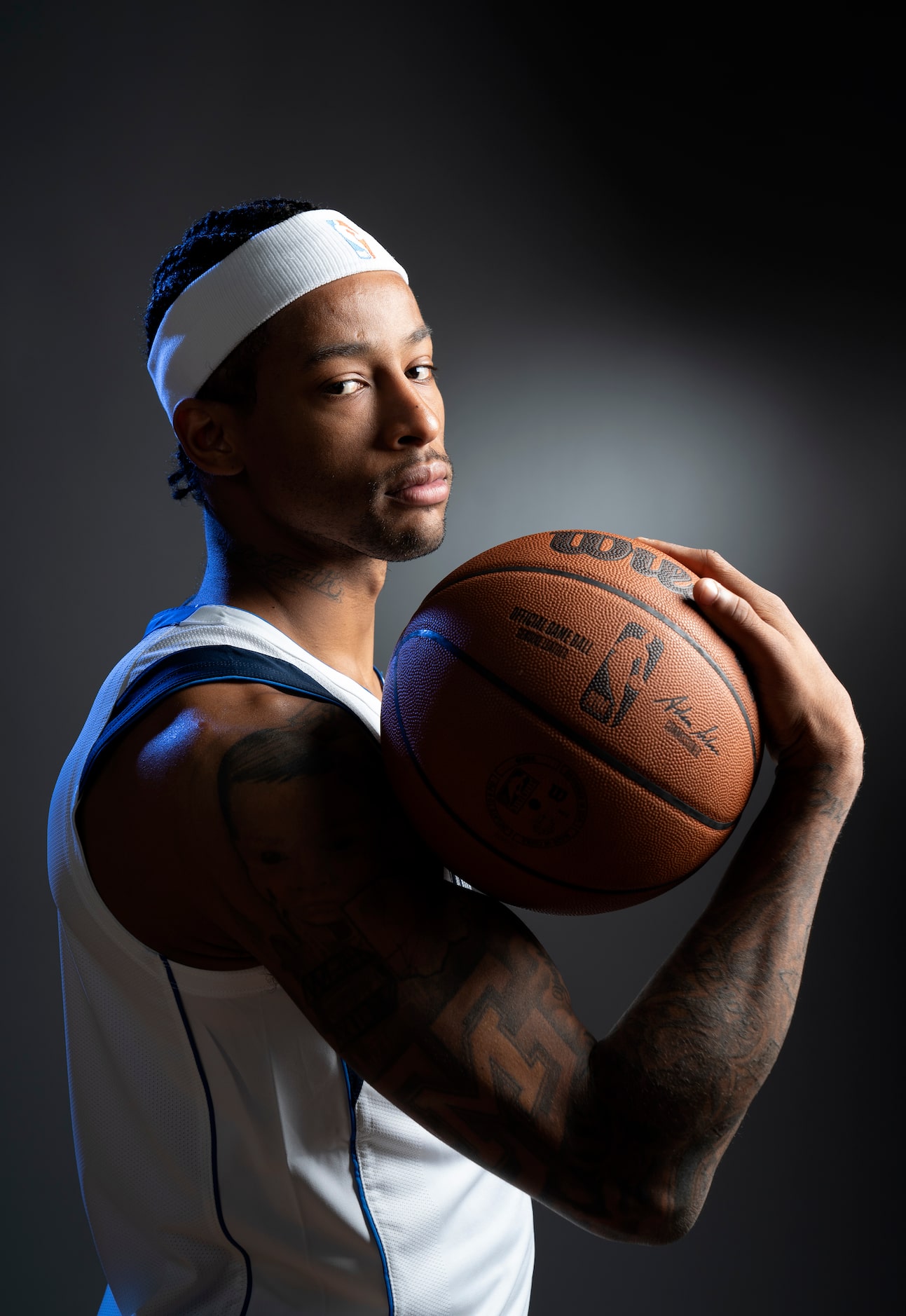 Dallas Mavericks guard Trey Burke (3) poses for a portrait during the Dallas Mavericks media...