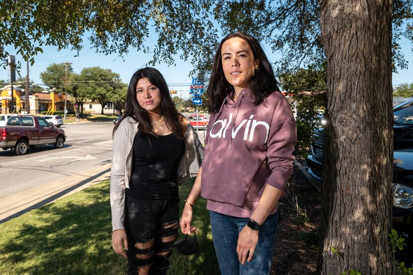 Perla Gomez, right, and her daughter Frida Sanchez outside of a Walgreens in Dallas after...