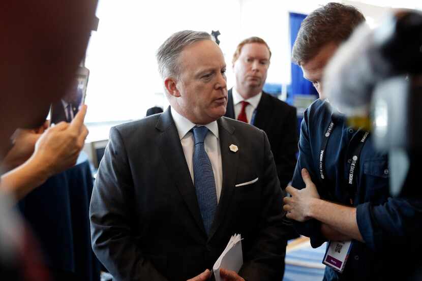 White House press secretary Sean Spicer does an interview at the Conservative Political...