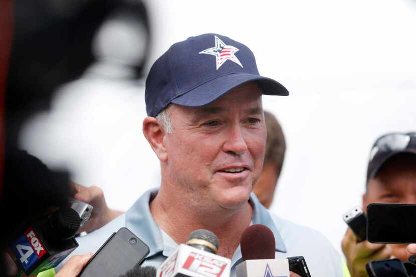 Dallas Cowboys Director of Player Personnel Stephen Jones talks to the media about the...