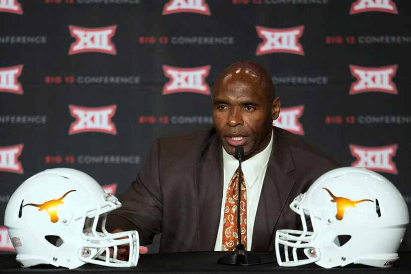 Texas head coach Charlie Strong speaks during the 2015 Big 12 Conference Football Media Days...