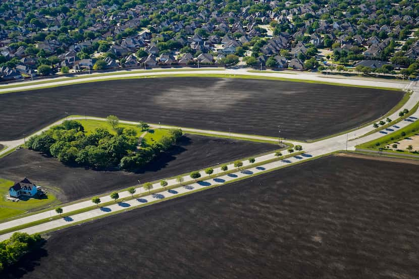 Aerial view of the Haggard family farm land along the Dallas North Tollway in Plano....