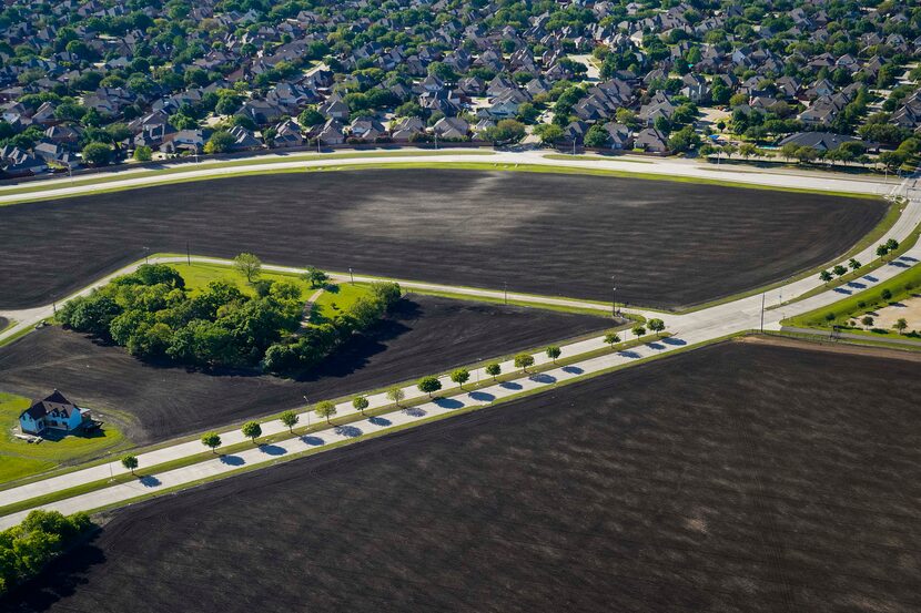 Aerial view of the Haggard family farm land along the Dallas North Tollway in Plano....