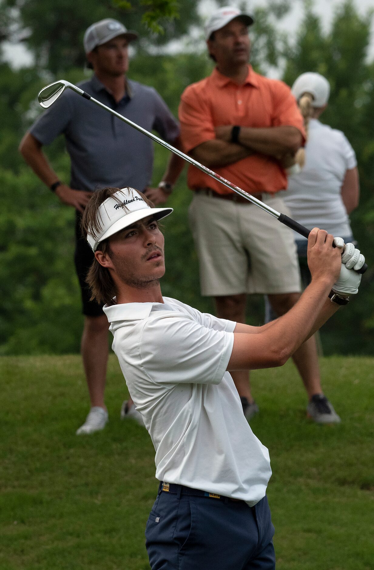 Highland Park Blue Christian Clark watches a shot on the no. 3 hole during the final round...