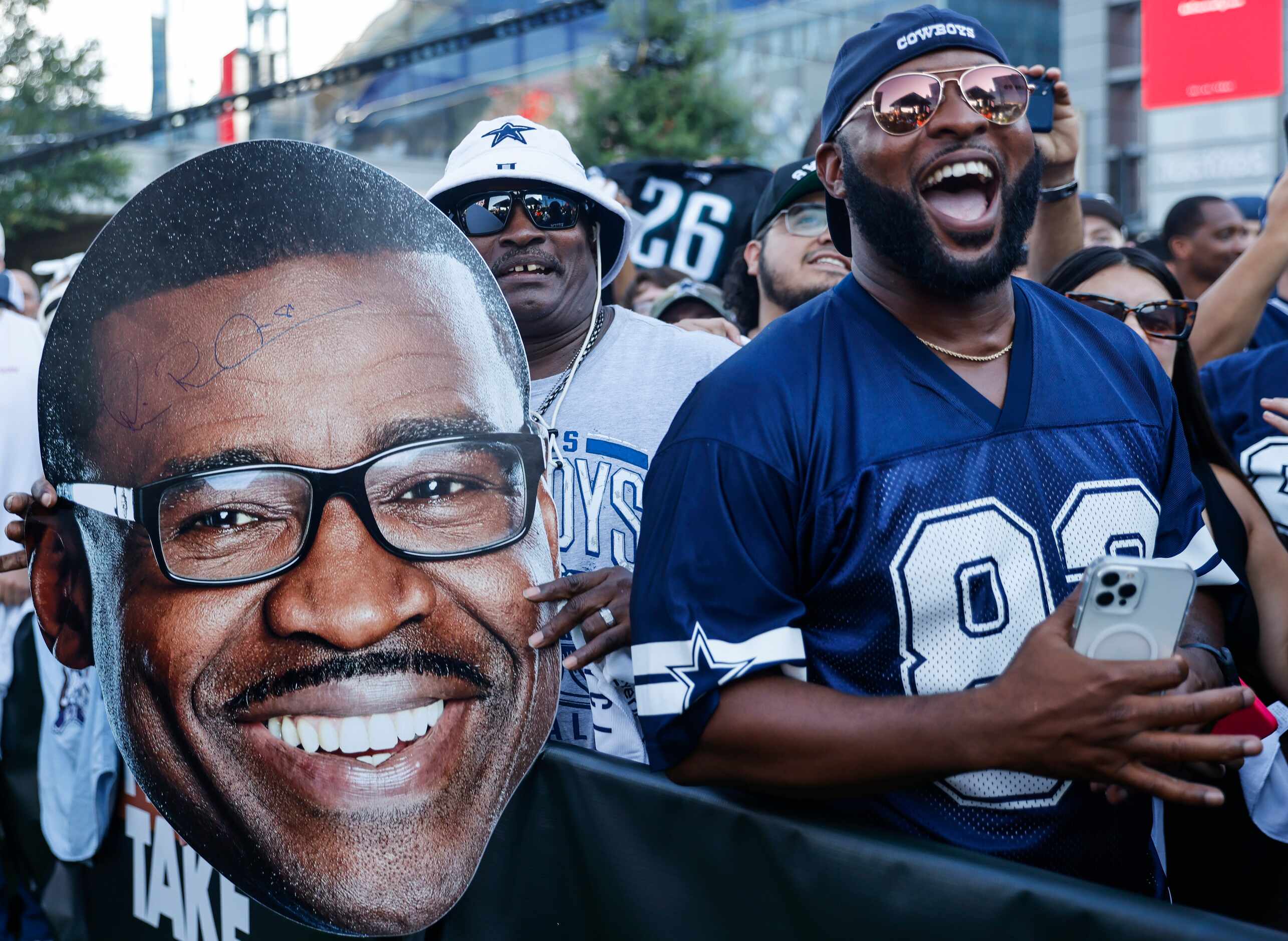 Dallas Cowboys fans gather and cheer during the recording of ESPN’s First Take in the...