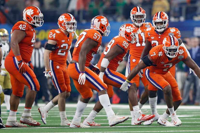 Clemson Tigers defensive end Austin Bryant (7) celebrates after stopping a third down run...