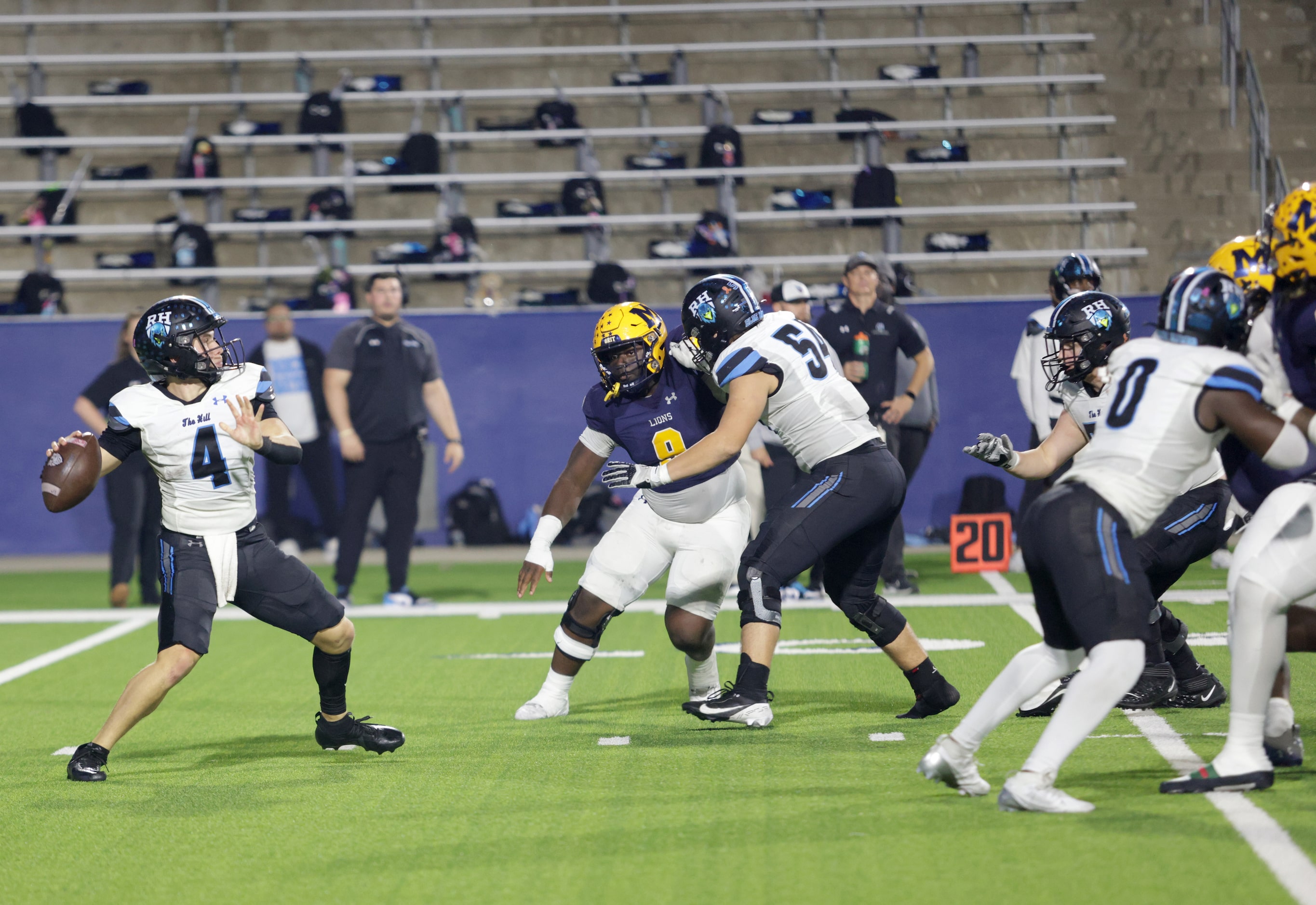 Rock Hill player #4 Christian Lewis spots an open player for a pass during the Prosper Rock...