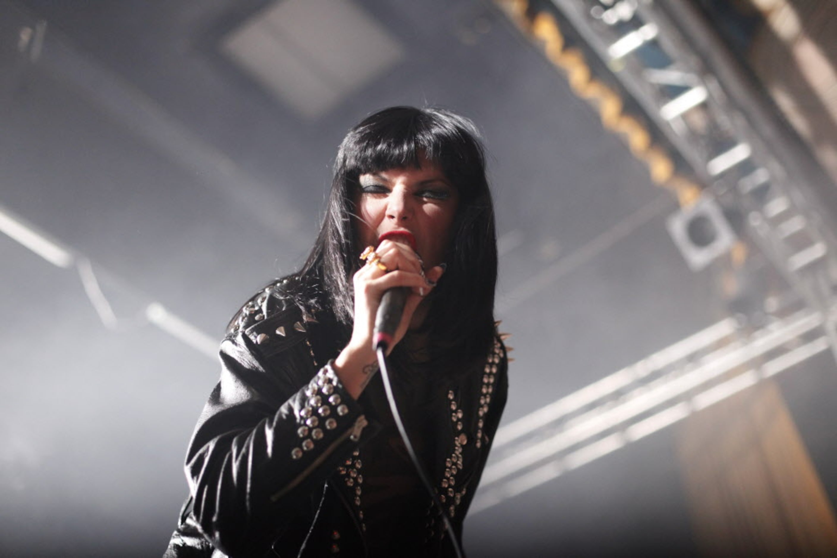 Alexis Krauss of Sleigh Bells sings over the crowd at Granada Theater on April 17.