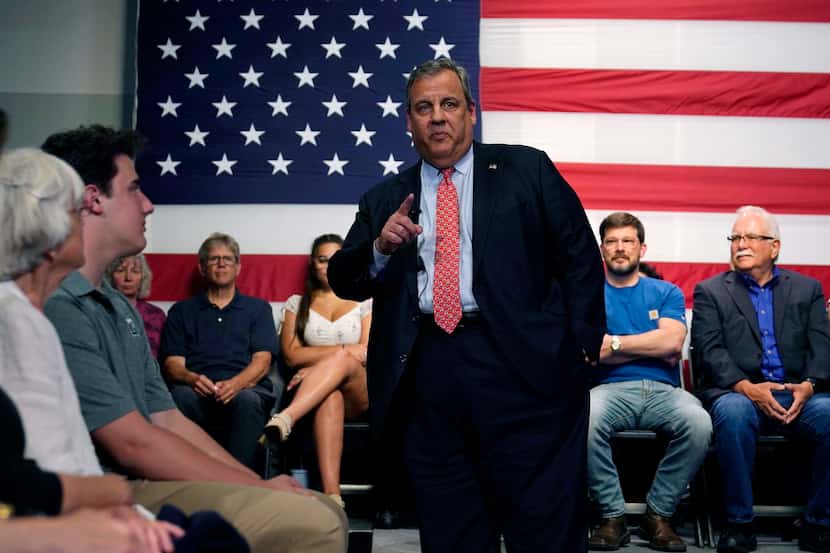 Republican Presidential candidate former, New Jersey Gov. Chris Christie addresses a...
