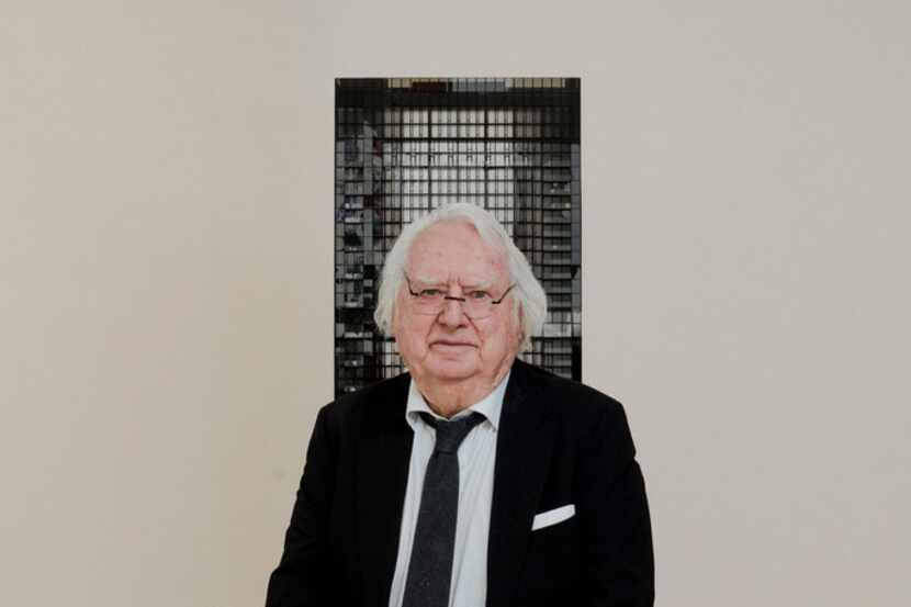 Richard Meier with a model for a residential tower in Manhattan, March 8, 2018. 