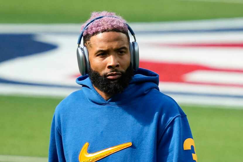 Los Angeles Rams wide receiver Odell Beckham Jr. looks on prior to the start of the NFL...