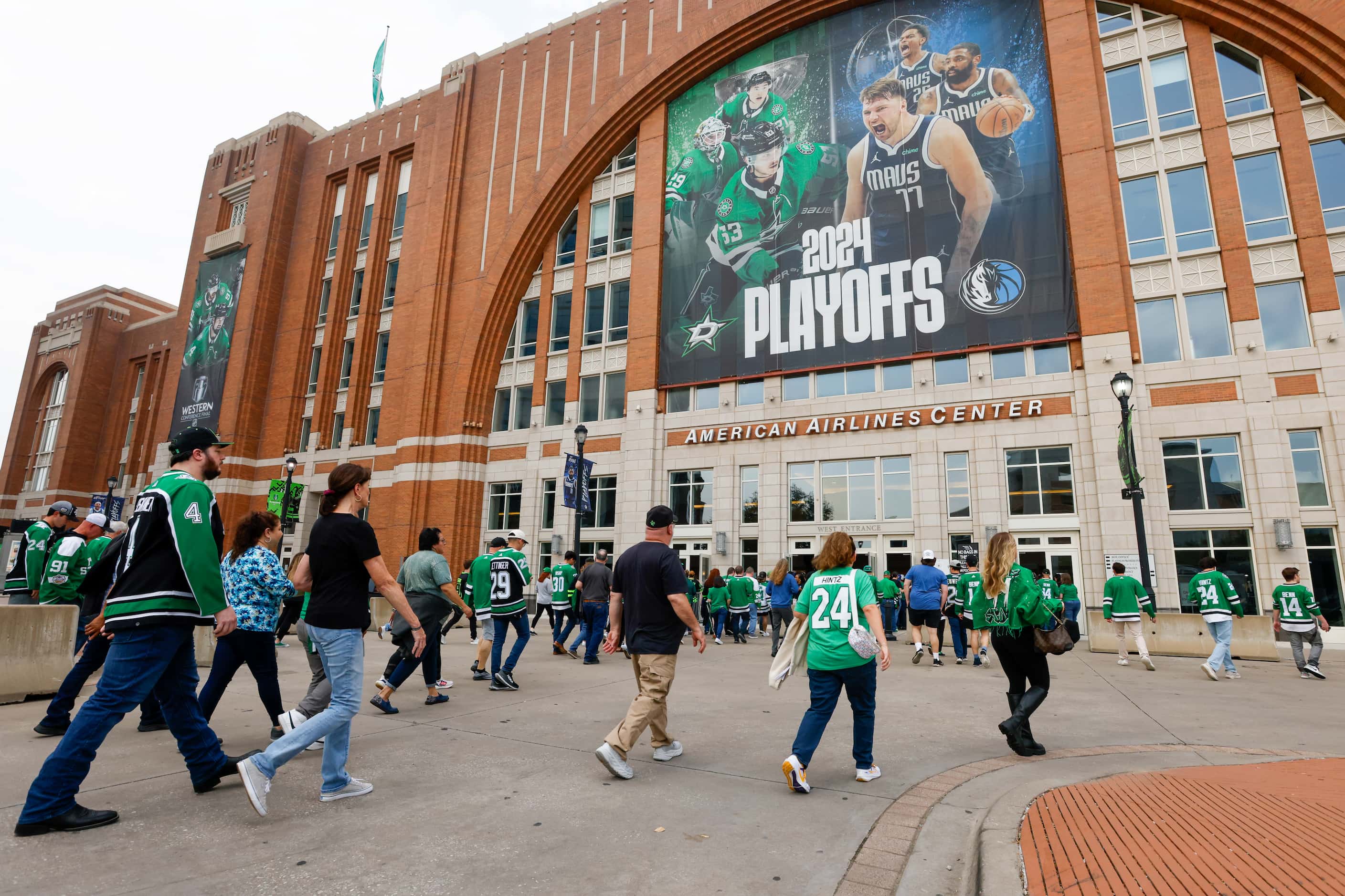 Dallas Stars fans make their way towards American Airlines Center before Game 2 of the NHL...