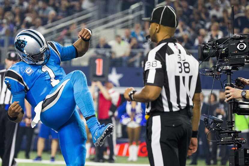 
Carolina Panthers quarterback Cam Newton did a celebration dance after scoring on a 4-yard...