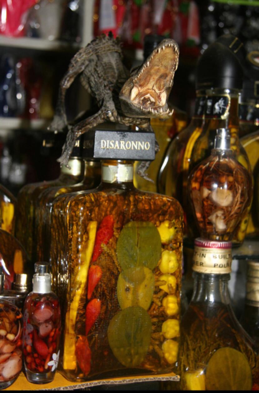 In this June 7, 2013 photo, a dried reptile sits on a bottle of natural perfume at Maria...