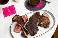 Bistecca A La Las Colinas, a 48 oz 44 Farms dry-aged porterhouse steak, photographed at...
