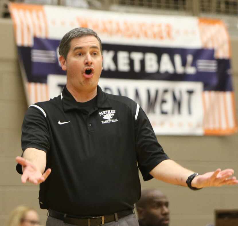 North Crowley head coach Tommy Brakel argues a call during first half action against Plano...