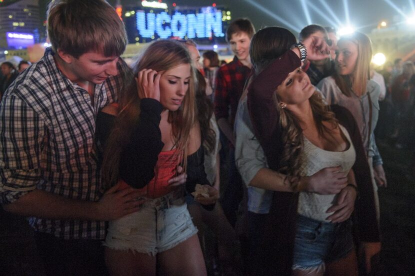 From left John Erickson, Megean Moffer, Danny Spaeth and Amber Parrsons listen to Jason...