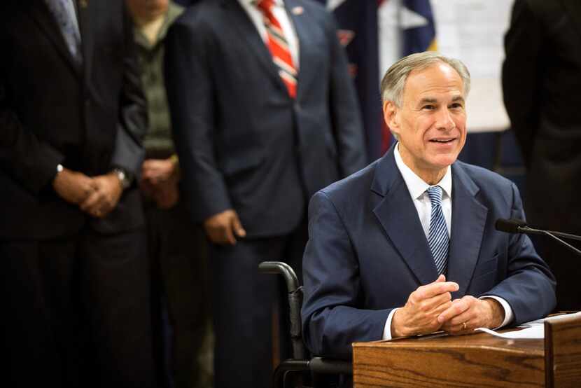 Gov. Greg Abbott announces a new plan to fight gang violence at a news conference April 10...