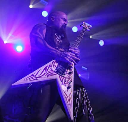 Slayer guitarist Kerry King performs during Tuesday's Dallas farewell show at the Bomb Factory.