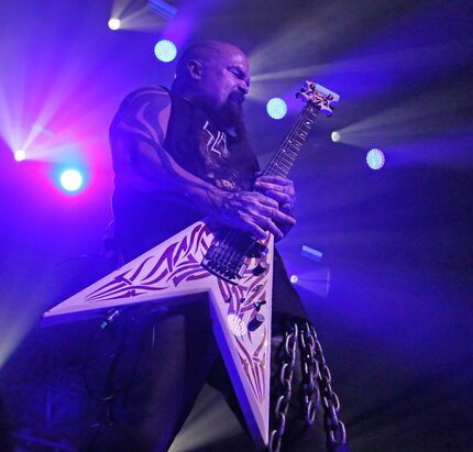 Slayer guitarist Kerry King performs during Tuesday's Dallas farewell show at the Bomb Factory.