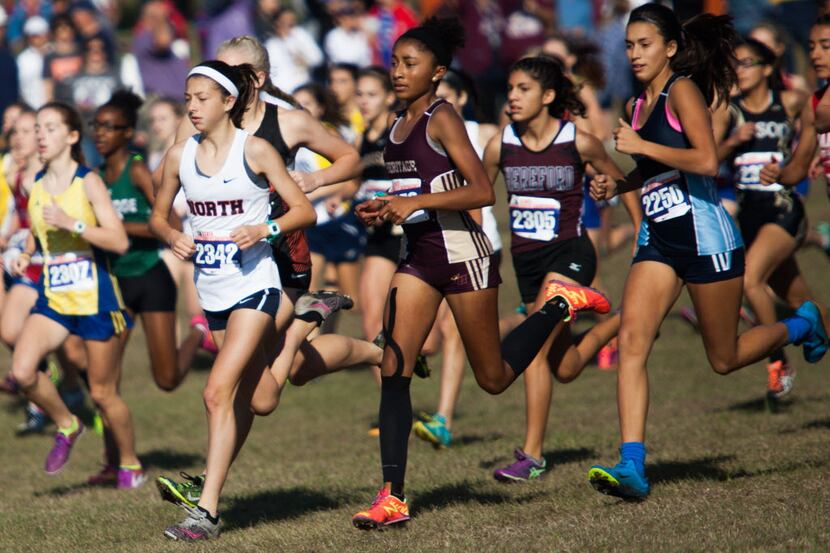 McKinney North's London Culbreath (2342) works her way to the front during the start of the...