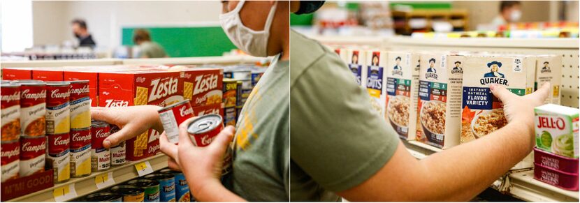 Hunter Weertman (left) and Preston Westbrook stock shelves at the store.