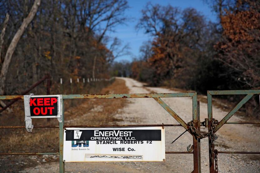 
A locked gate marks the entrance to an EnerVest wellsite in rural Wise County. SMU...