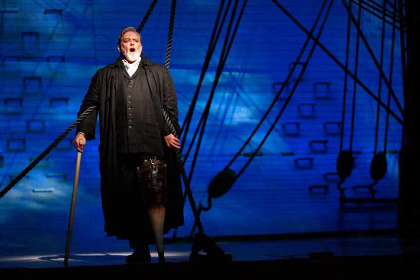 Captain Ahab (Jay Hunter Morris) stands on the ship's deck during a dress rehearsal of ...