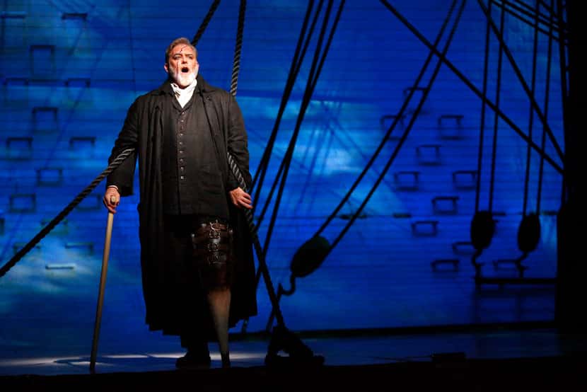Captain Ahab (Jay Hunter Morris) stands on the ship's deck during a dress rehearsal of ...