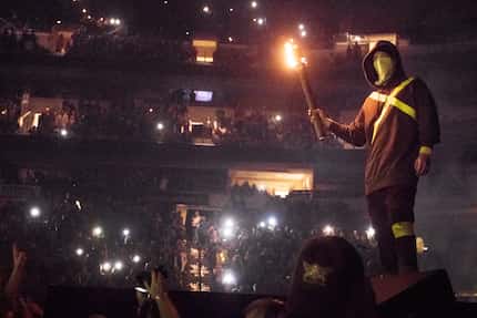 Tyler Joseph, singer of Twenty One Pilots, looks out over the crowd during a concert at...