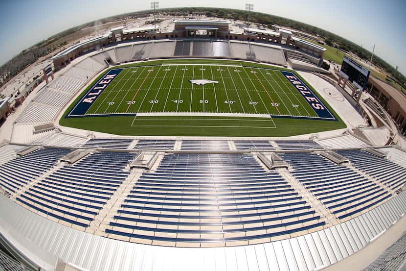 A view from atop the press box of the nearly completed Allen Eagle Stadium on August 3, 2012. 