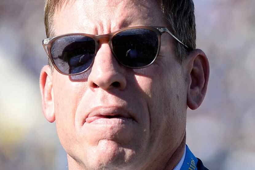 PASADENA, CA - NOVEMBER 28:  Troy Aikman on the sidelines as his #8 is retired by the UCLA...