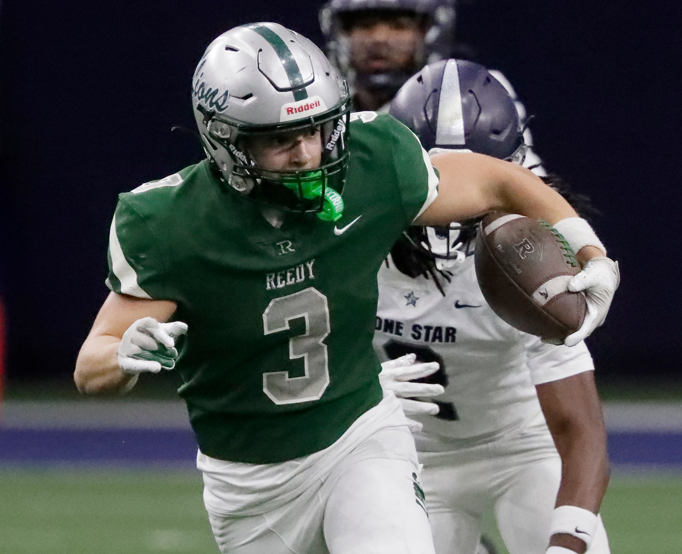 Reedy High School wide receiver Mason Easley (3) runs after the catch during the first half...