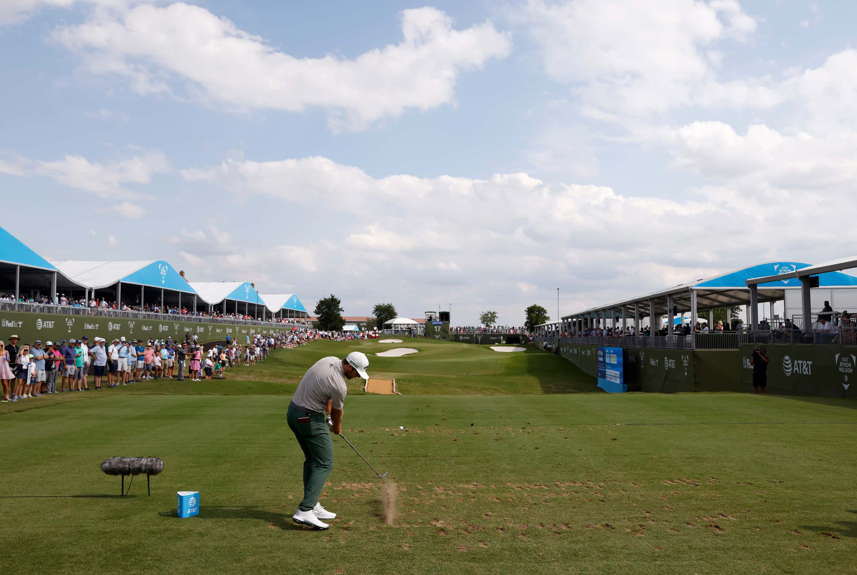 Sam Burns tees off on the 17th hole during round 3 of the AT&T Byron Nelson  at TPC Craig...