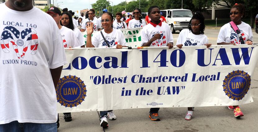 UAW Local 140 marches in a previous Labor Day Parade in Detroit. This year, some UAW members...
