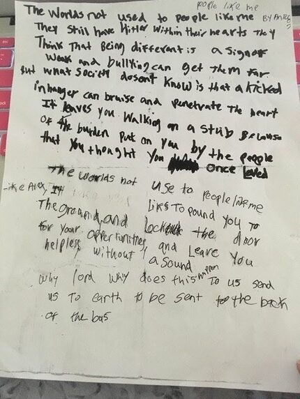 A poem the victim's attorney said the victim wrote while he was hospitalized the summer of...