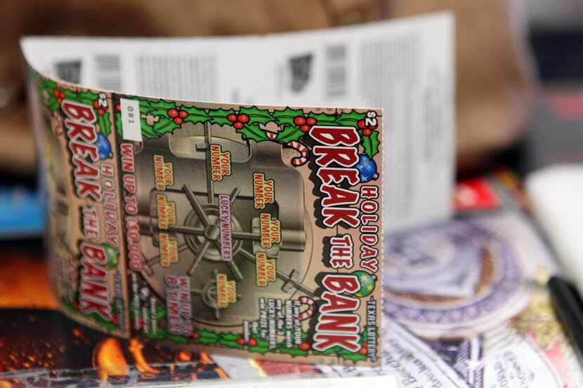"Holiday Break the Bank" Texas Lottery scratch tickets purchased for stocking stuffers, on...