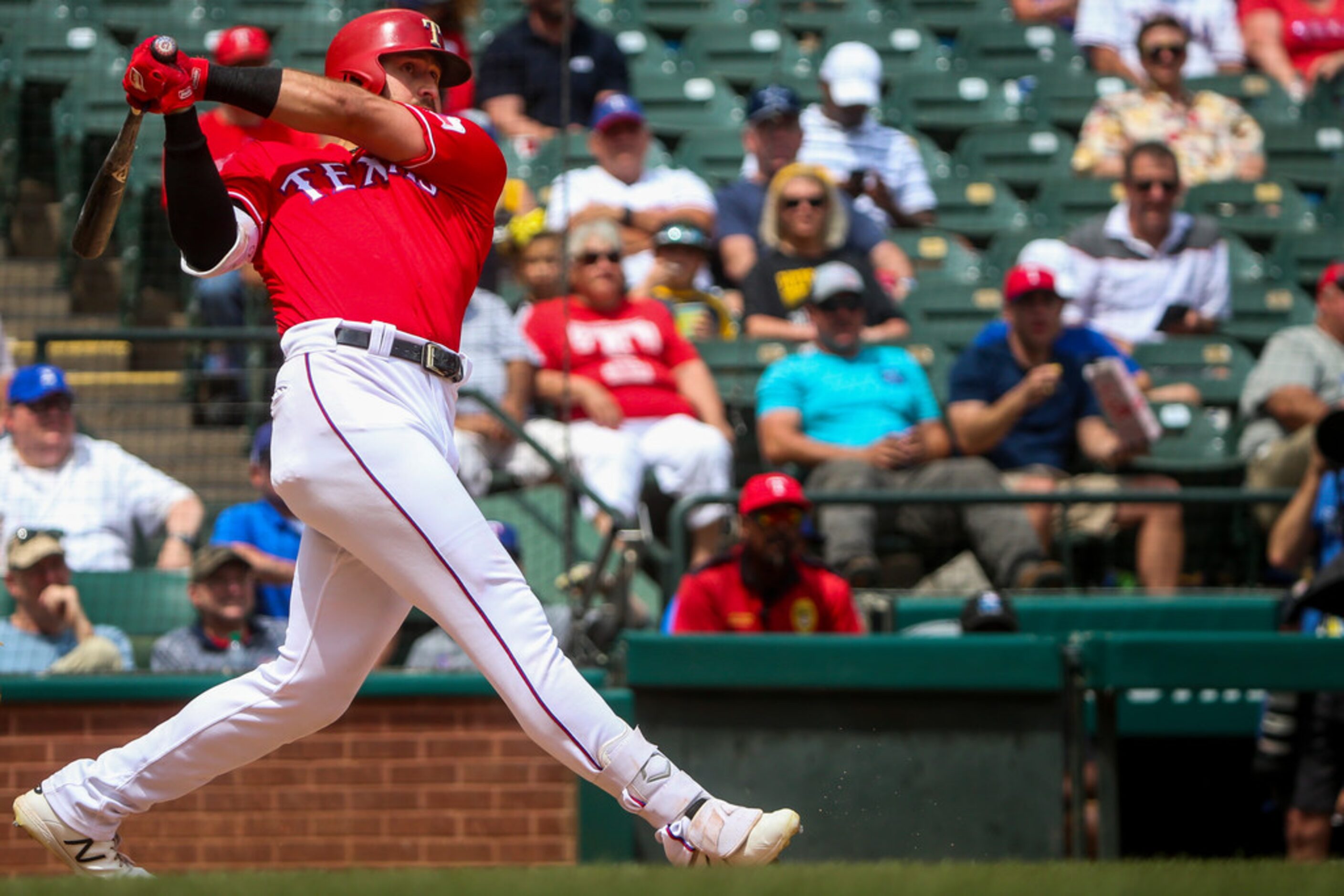 Texas Rangers left fielder Joey Gallo (13) hits 99th career home run during a Major League...