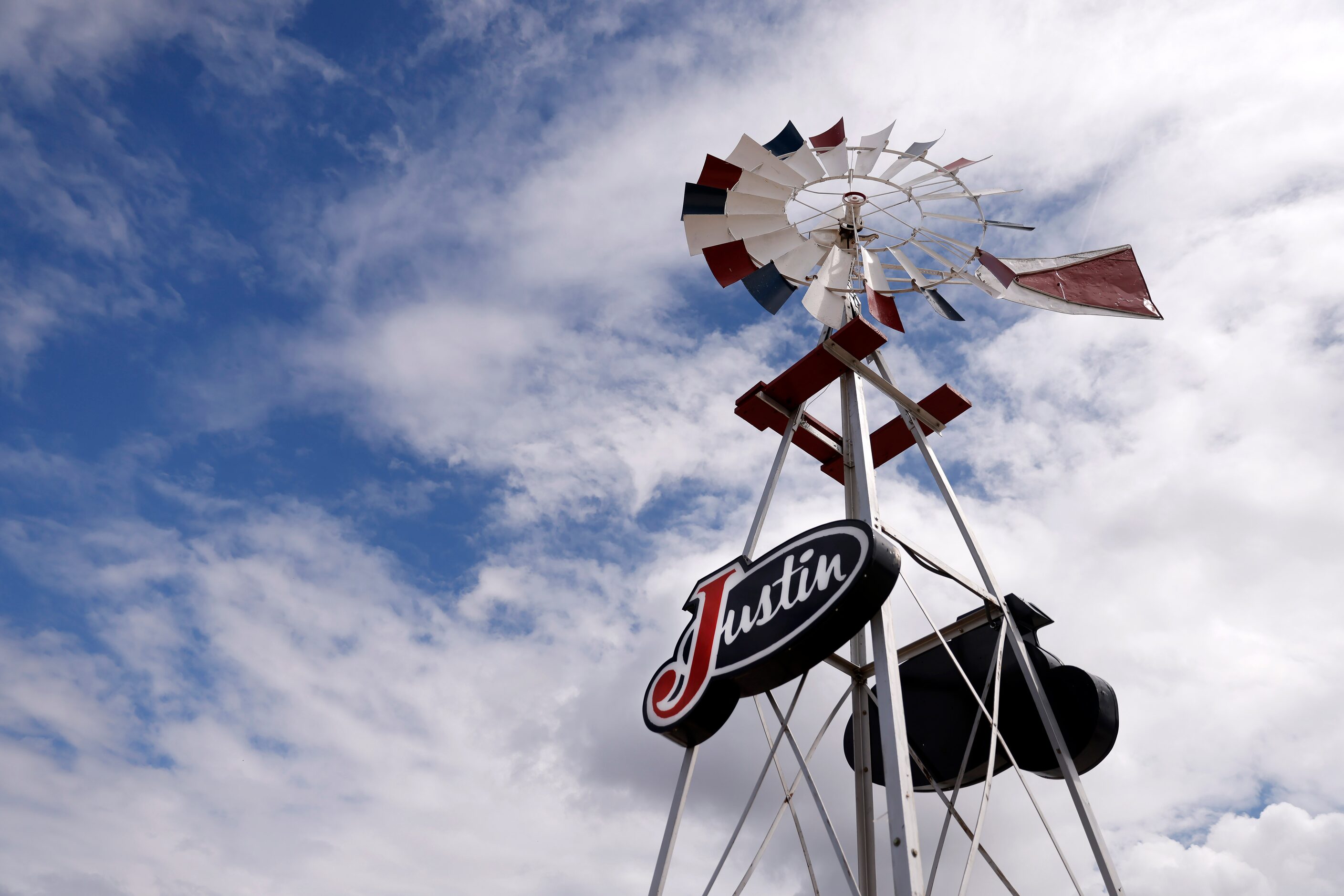 The Justin Discount Boots Warehouse windmill is a landmark along FM 156 in Justin.