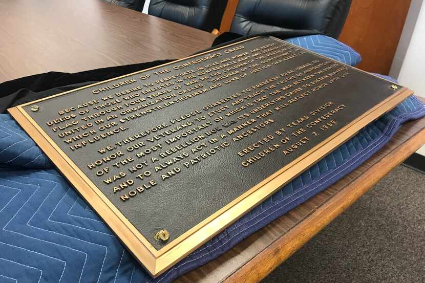 The Children of the Confederacy plaque, pictured on Jan. 14, 2019 two days after it was...