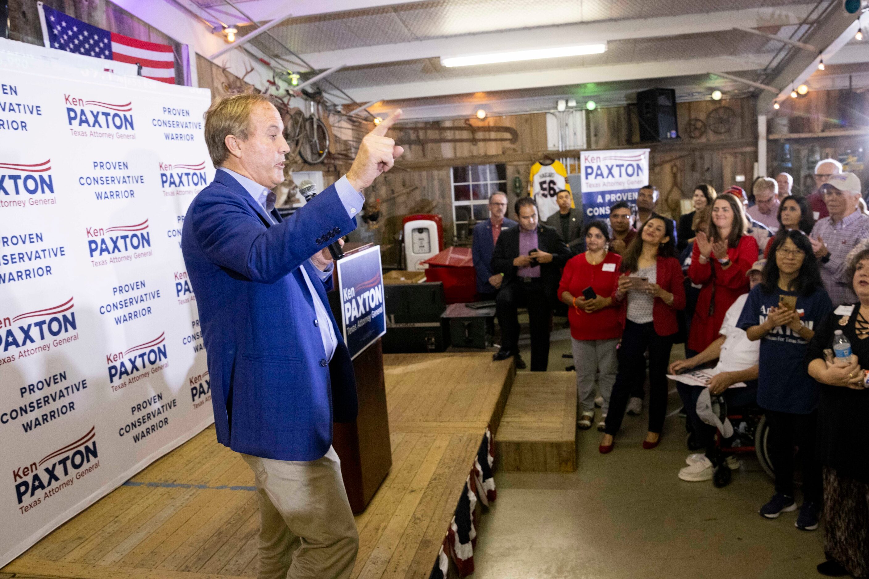 Attorney General Ken Paxton speaks during a Collin County GOP Election Night Watch Party on...