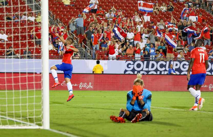 Elias Aguilar of Costa Rica celebrates his 54th minute goal in the 2019 Gold Cup at Toyota...