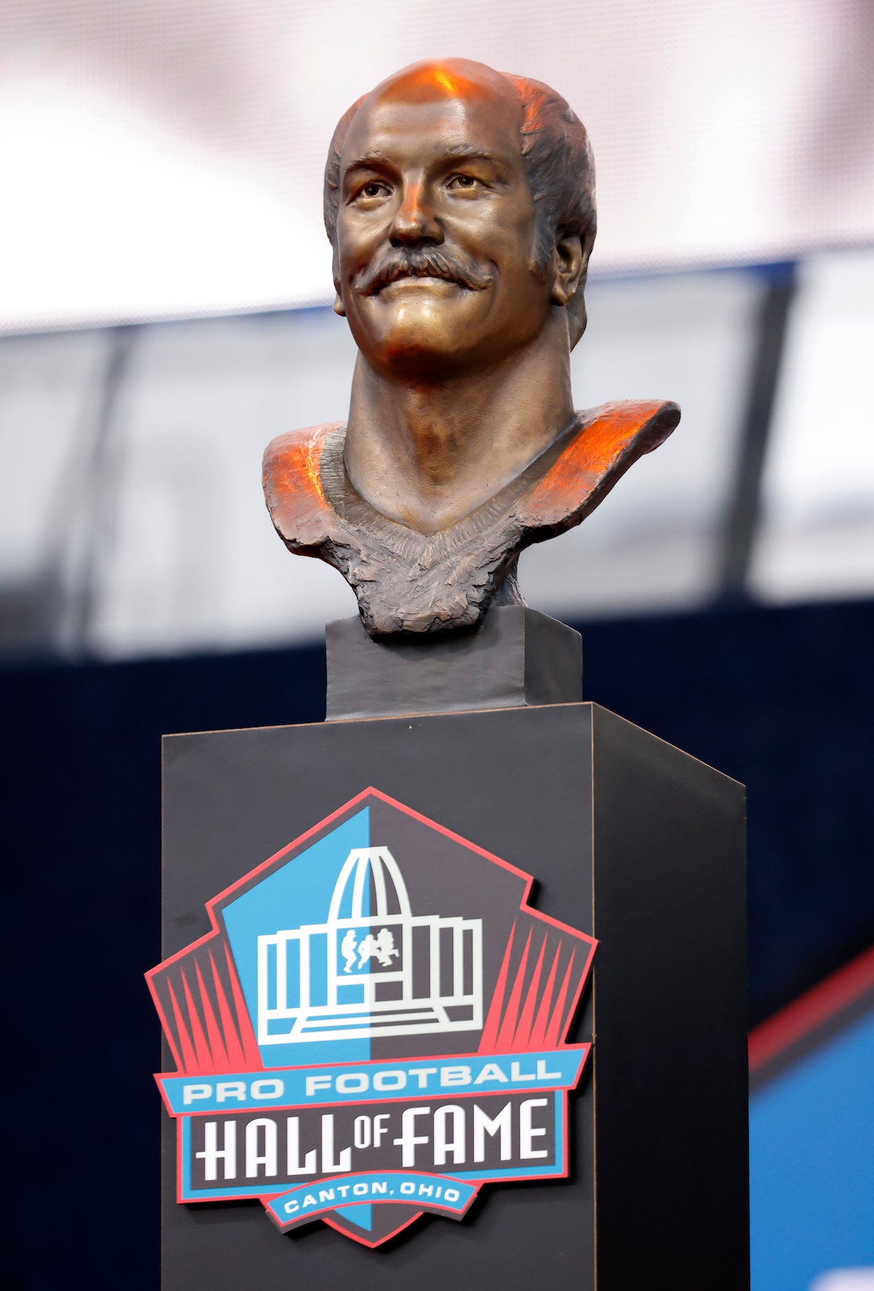 The bronze bust of Pro Football Hall of Fame inductee Cliff Harris of the Dallas Cowboys was...